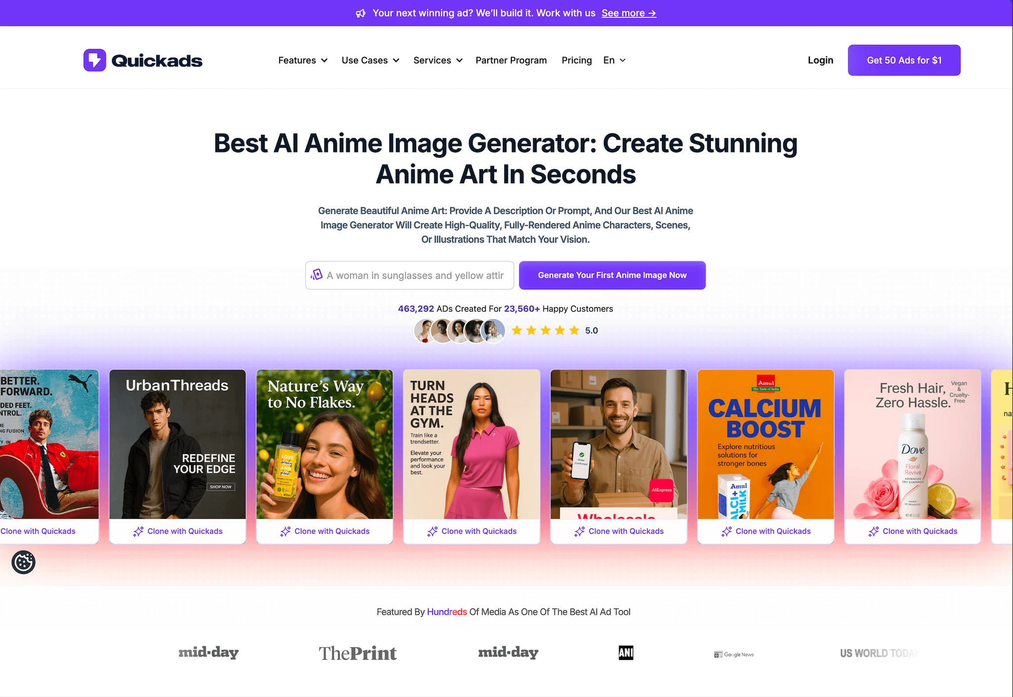 Quickads AI SaaS design showcase by Blitz Studio